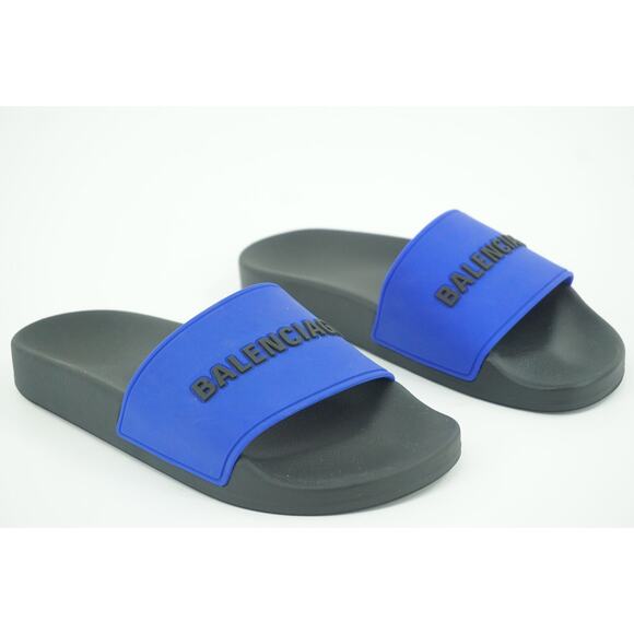 New Balenciaga Pool Flat Slide Sandal SZ 36 C Blue $445 Logo Flip Flop Rubber - Picture 4 of 11